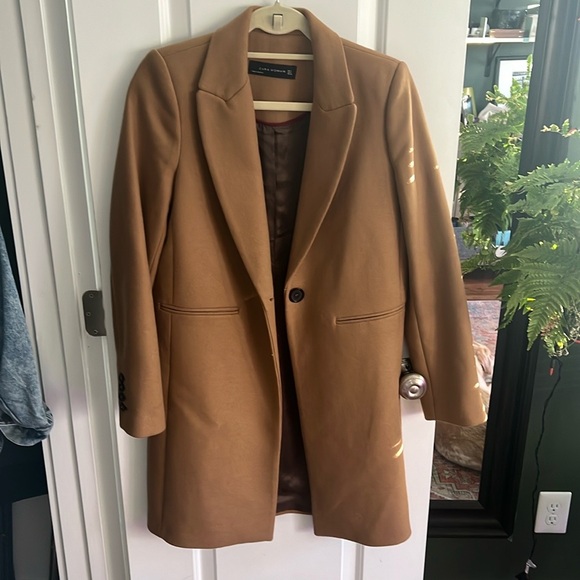 Zara Woman Wool Coat Camel Tan Longline Trench Overcoat Oversized Womens Small S - Picture 3 of 6
